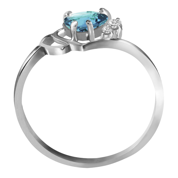 14K. SOLID GOLD RING WITH NATURAL DIAMOND & BLUE TOPAZ (White Gold) - Picture 2 of 3
